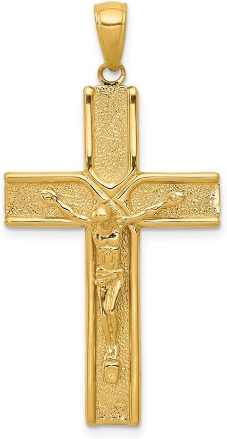 Diamond2Deal 14k Yellow Gold Satin Finish Crucifix Pendant Length- 1.74 in, Width- 0.87 in
