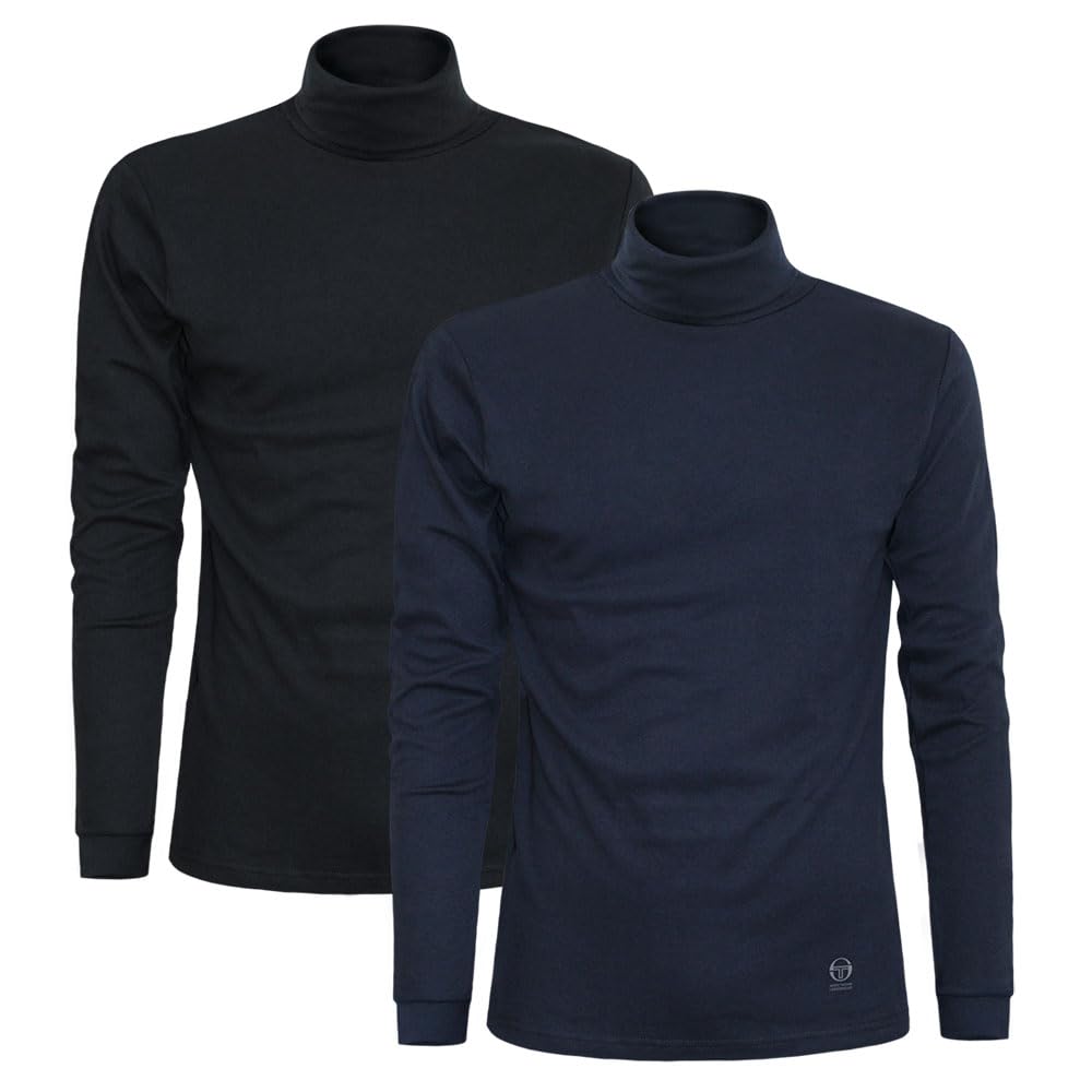 Sergio Tacchini Men's Assorted (Blue X 1, Black X 1) Turtleneck Turtleneck Warm Cotton Sweater, L