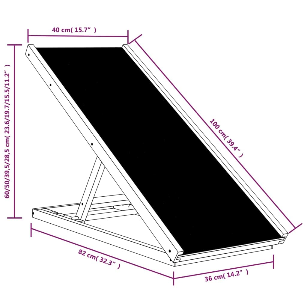Rampa para perros de 100 x 40 cm de madera de abeto, altura ajustable, para perros y gatos, rampa plegable para coche con superficie antideslizante