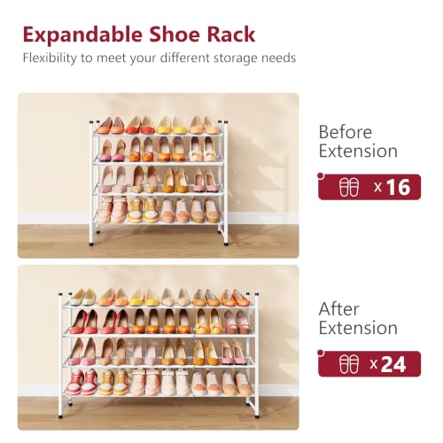 Image of Tajsoon Expandable Shoe Rack for Closet 4 Tier, 29 inch-41 inchAdjustable & Stackable Shoe Shelf Storage, Metal Shoe Rack Organizer for Front Door Entrance, Closet, Garage, Entryway, White