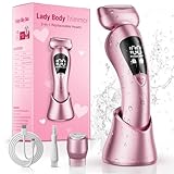 Electric Bikini Trimmer for Women: Rechargeable Painless Shaver for Body Hair - IPX7 Waterproof Cordless Razor with LED Display for Face/Leg Light Pink