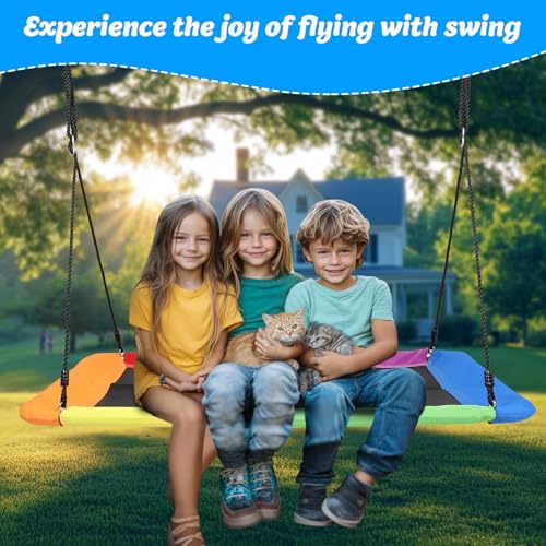 Image of 60 inch Rectangular Giant 800lbs Tree Swing for Kids and Adults,Waterproof & Durable,Heavy Duty Large Outdoor Tree Swing with 2 Hanging Straps