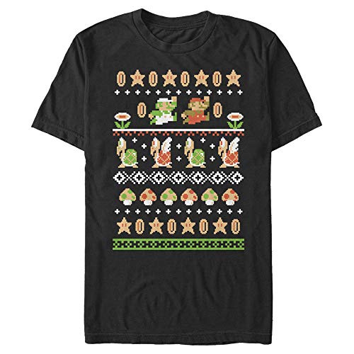 Nintendo Men's Nordic Pattern T-Shirt, Black, Medium