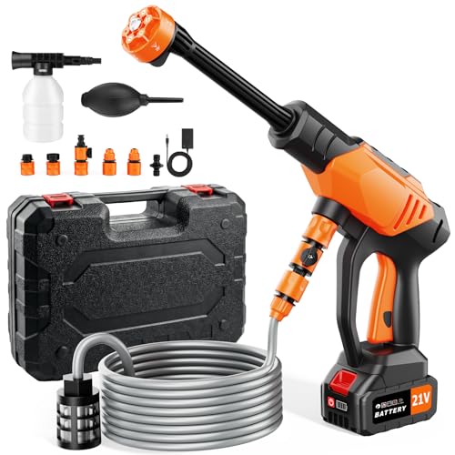 Brushless Cordless Portable Washer, 4000mAh Battery Operated Washer, Handheld Car Washer with 6-in-1 Nozzle Battery Charger,Lightweight Washer Cleaning Tool with Foam Pot for Patio Boat Fence