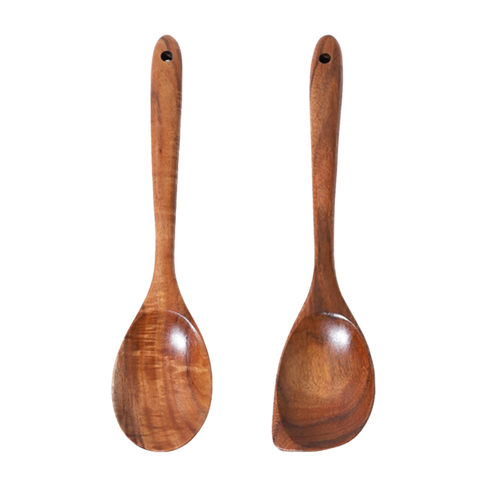 Teak Wooden Cooking Utensils Set, 2 Pcs Natural Teak Corner Spoon and Round Spoon with Long Handle Nonstick Heat Resistant Wood Utensils for Home Kitchen Cooker