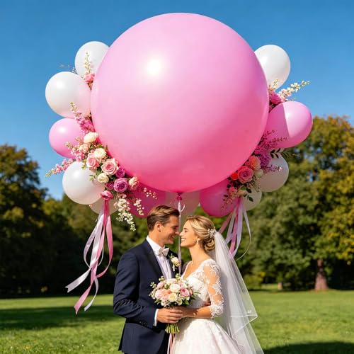 Image of 5Pcs Pink Balloons 36 Inch, Round Large Latex Party Balloons for Birthday Wedding Decorations