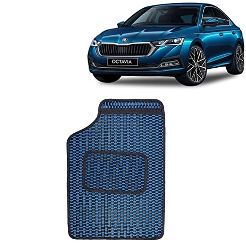 Image of Kingsway Dotted Design Car Floor Foot Mats Universal Fit for Skoda Octavia, Model Year : 2019-2020, Water and Dustproof, Color Blue, Set of 5 Pieces