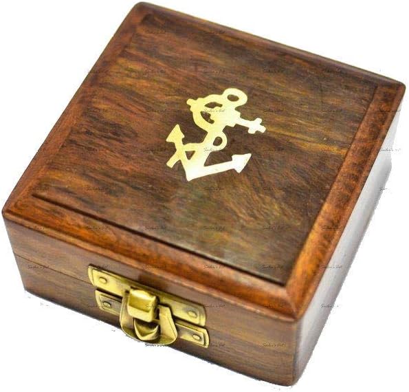 M.A & SONS Decorative Ship Scout's Push Button Compass with Wooden Box