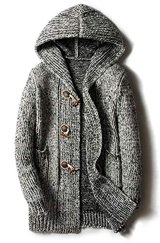 chouyatou Men's Chunky Toggle Button Mid-Length Knitted Cardigan Sweater Attached Hood2