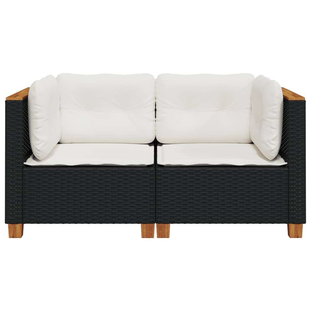 2 x narożna sofa ogrodowa, z polirattanu, kolor czarny, z tapicerowanymi poduszkami, zdejmowane pokrowce, modułowa konstrukcja, meble do salonu, sprzęt ogrodowy, zestaw 2 szt