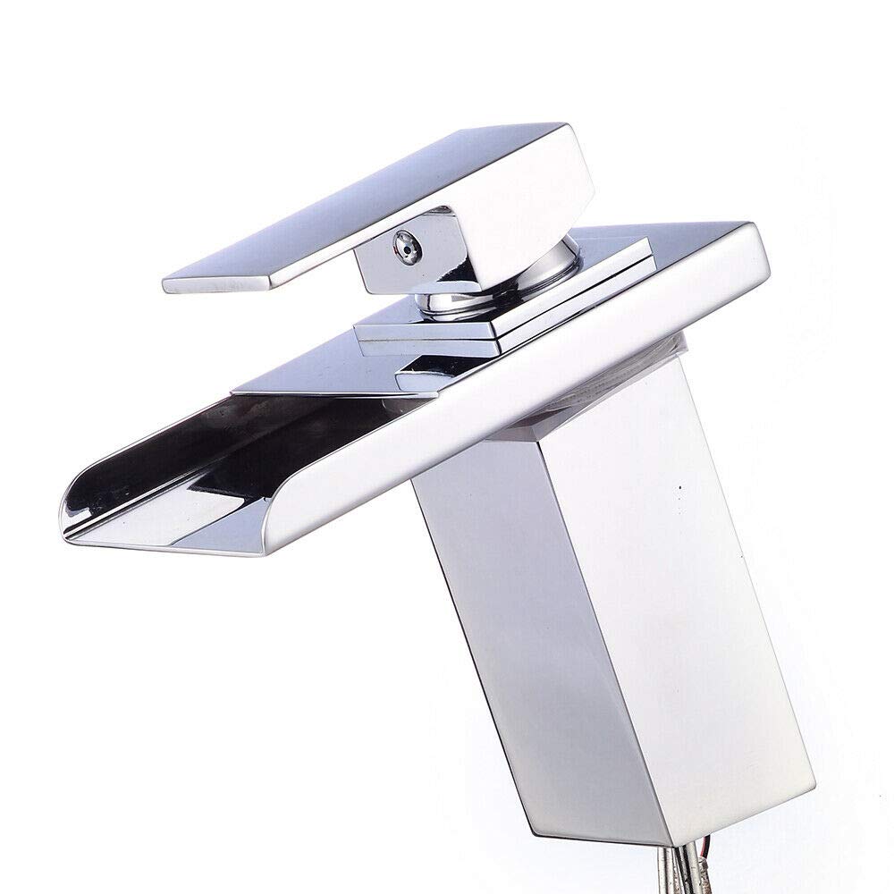 Robinet LED avec cascade, éclairage RVB 3 couleurs changeantes, robinet de salle de bain, bec cascade, robinet de lavabo pour salle de bain, laiton, chromé, rouge, vert, bleu