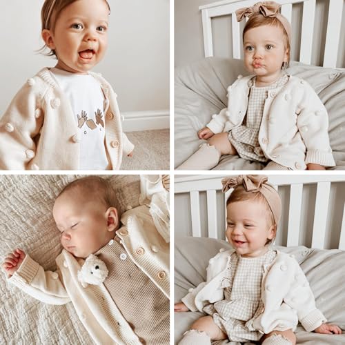 Image of Simplee kids Baby Girl Thin Sweater Solid White Pink Cardigans for Toddler 0-3Years