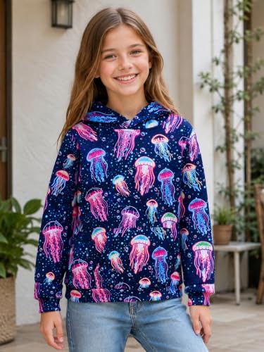Image of uideazone Girls Graphic Hoodie, Long Sleeve Hooded Sweatshirt 4-14 Years