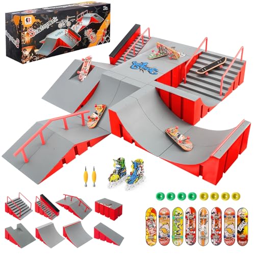 Tlater Kit de parc de skateboard pour doigts, ensemble de rampes de skateboard pour doigts 14 en 1 plus grand, ensemble de montage DIY Fingerboard Skatepark...