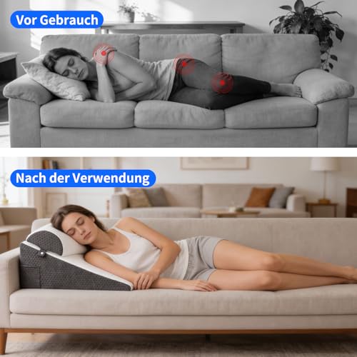 LPQKCcY Keilkissen Bett, 3 Lagen mit Memory-Schaum Top, Weichem Kissen, Lesekissen für Bett und Couch, Schaum Reflux Kissen, Rückenkissen Rückenlehne, zur Schlafapnoe, Lesen, Rückenschmerzen