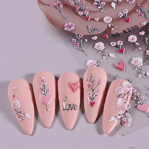 5D Flower Nail Stickers for Nail Art Fall Embossed Nail Stickers Decals Floral Nail Art Stickers Rose Heart Nail Decals Blossom Nail Design Sticker Thanksgiving DIY Nail Art Decoration for Women 3Pcs - Image 4