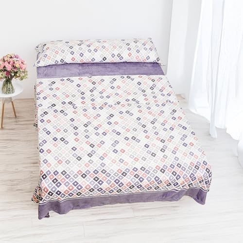 H HANSEL HOME Juego de Sábanas de Coralina Térmicas para Invierno   Cama 150, 3 Piezas: Funda de Almohada, Bajera Ajustable y Encimera   Suaves y Calentitas, Diamantes Lila