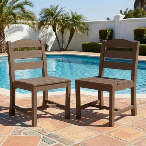 Image of SERWALL Outdoor HDPE Armless Dining Chairs Set of 2,All-Weather Use,Brown