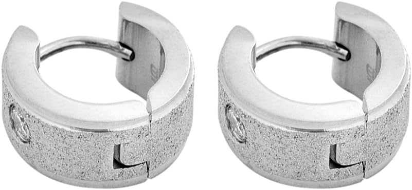 Edforce Stainless Steel Cubic Zirconia Brushed Small Huggie Hoop Earrings - Image 4