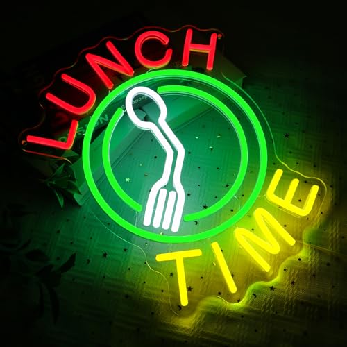 Image of Lunch Time Neon Sign for Wall Decor, 15.3 inch x 12.6 inch Led Signs for Kitchen, USB Dimmable Restaurant Neon Lights for Dining Room Luncheonette Bistro Food Bar Home Pub Party Wall Art