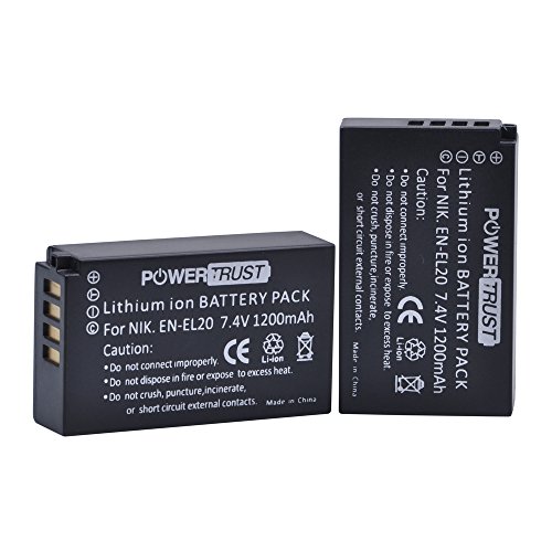 PowerTrust Paquete de 2 baterías recargables EN-EL20 EN-EL20a para Nikon Coolpix P950, P1000, Coolpix A, 1 V3, 1 AW1, 1 J3, 1 J2, 1 J1