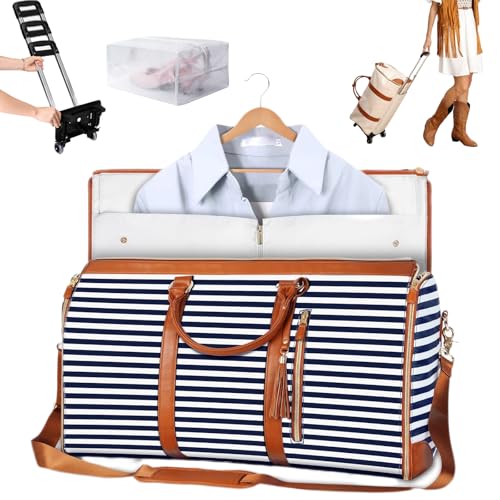 Trendfetchus Foldable Travel Bag 2.0 with Wheels, 60l Large Capacity Convertible Duffle Bag, Waterproof Convertible Garment Bag with Separate Shoe Compartment (C)