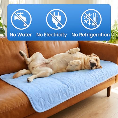 Image of PatiencET Extra Large Dog Cooling Mat, 40 x 50 in XL No-Gel Cooling Pad for Large Dogs, Cool Touch Nylon Pet Mat, Washable Summer Dog Mat for Bed, Floor, Crate, Sofa, Car, Blue