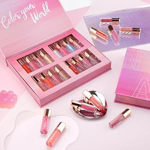 Color Nymph 16 PCS Lip Glosses Collection, Shimmery Lip Glosses for Women and Girls, Long Lasting Color Lip Gloss Set with Rich Varied Colors (Iridescent Pink)
