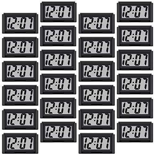 Image of Frienda 24 Pieces Mini Digital Clock Small Digital Clock Stick on Battery Operated Self Adhesive Bracket for Car Dashboard Fridge (Black)