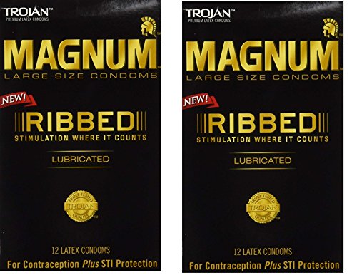 Magnum Ribbed Lubricated Condoms, Large, 2 Boxes (12 Condoms)