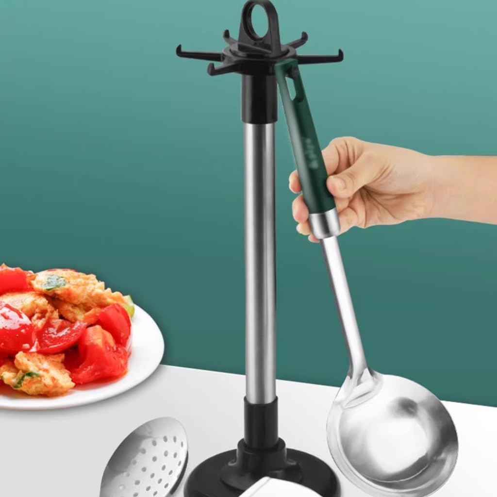 Cooking Tool Set Cookware Kitchen Utensils Non-stick Soup Ladle Spatula Steel Handle With Holder