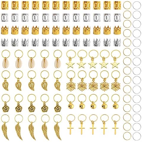340PCS Hair Coil Dreadlocks Beads Aluminum Hair Cuffs Hair Jewelry Rings Clips for Braids Accessories (Gold and Silver) Cover