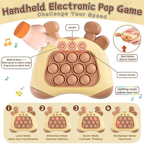 Wrystte Pop it Game,Fidget Toys for Kids & Adults,Handheld Electronic Game,2nd Gen 4 Modes 80 Levels Quick Push Travel Games,Sensory Toys for Autism,Christmas Birthday Gifts for Boys Girls (Brown) 5 51n3mLFCVOL. AC