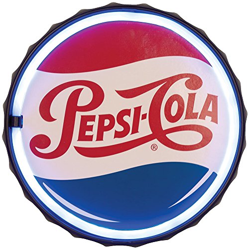 Pepsi-Cola  Bottlecap - Reproduction Vintage Advertising Sign - Battery Powered LED Neon Style Light - 12 Inch Diameter