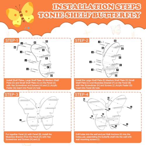 Image of Butterfly for TonieBox 1 /2 Tonies Figures Organizer Storage Wall Shelf | Magnetic Display Stand Collection 30~40 Tonie Box Characters Floating Shelves Storage Player