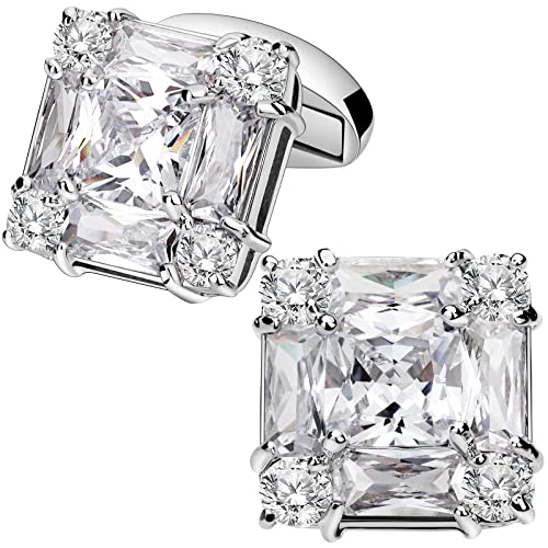 Shiny Cufflinks for Men's Fancy Shirt for Suit, in Gift Box, Matching with Solid Tie in Red White Black Blue Easily, Designed by HAWSON