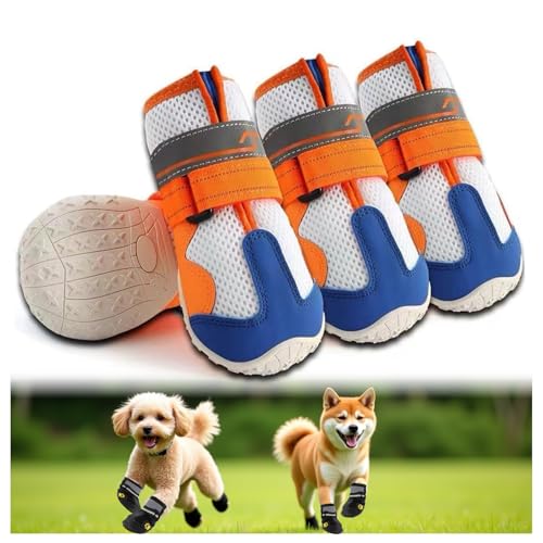 犬靴 ドッグシューズ 防水 滑り止め 肉球保護 冬用 防寒 保温 裏起毛 脱げにくい 履かせやすい 夜間反射テープ付 小型犬 中型犬 大型犬 4個セット 散歩 雨の日 雪道 介護 傷舐め防止 ブラック (オレンジ,8#)