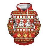 Generico Sudadera con capucha para hombre con estampado navideño, informal, sudadera vintage Streetwear Tops Navidad Pullover Impresión Divertida Navidad Tallas Grandes Deportiva Hoodie para X-Mas