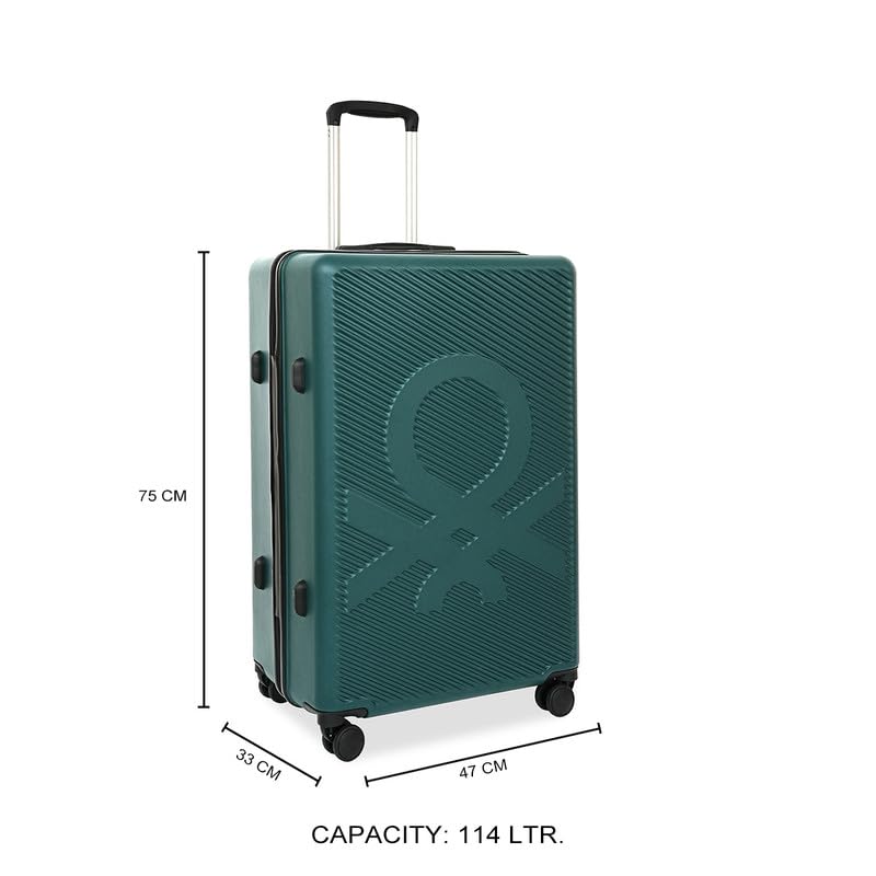Image of United Colors of Benetton Hard Luggage Glide Set of 3 (Cabin, Mid & Cargo) - Dark Green | PC Carry-On Trolley Bag | TSA Lock & 360 Spinner Wheels Suitcase | Telescopic Handle | Water Resistance
