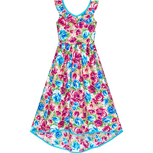 Sunny Fashion Girls Dress Flower Cotton Casual Summer Beach Holiday Size 6-12