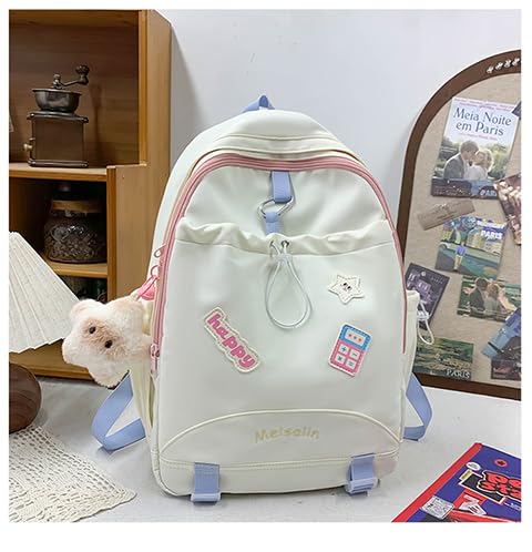 Girls Backpack Kawaii Girls School Bags toast Aesthetic School Bag with Cute Pendant Backpacks for Kids Boys Teenage Primary Secondary（White）2