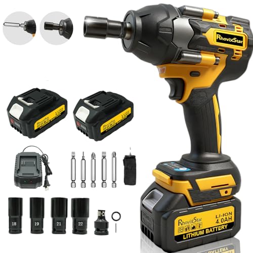 Rhovixster 1/2 Impact Gun, Cordless Impact Wrench Set, 1/2 Torque Impact, Brushless Motor High Torque Impact Guns with Battery and Charger