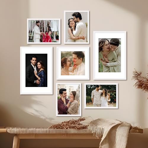 Image of Art Street Photo Frame Set of 7 White Wall Decor Collage Display Hanging Family Picture Frames Gallery Collection Decor Items Wall Mount Frames Birthday Anniversary Gift, 8x12, 12x12 and 12x16 In