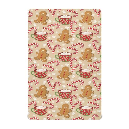 Image of Cute Christmas Gingerbread Man Crib Sheets Soft Breathable Fitted Baby Crib Sheets Mattress Cover for Girl Boys, 52 inch x 28 inch x 9 inch