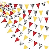32Ft Racing Car Party Decorations Red Yellow Black White Checkered Race Car Triangle...