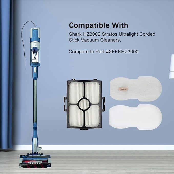 Image of Vacuum Filter Replacement for Shark HZ3002 HZ3000 HZ4001AMZ HZ4002 Stratos Ultralight Corded Stick Vacuum Cleaner, Replace part XFFKHZ3000 XHFHZ3000, 2 HEPA Filter & 6 Foam and Felt Filters