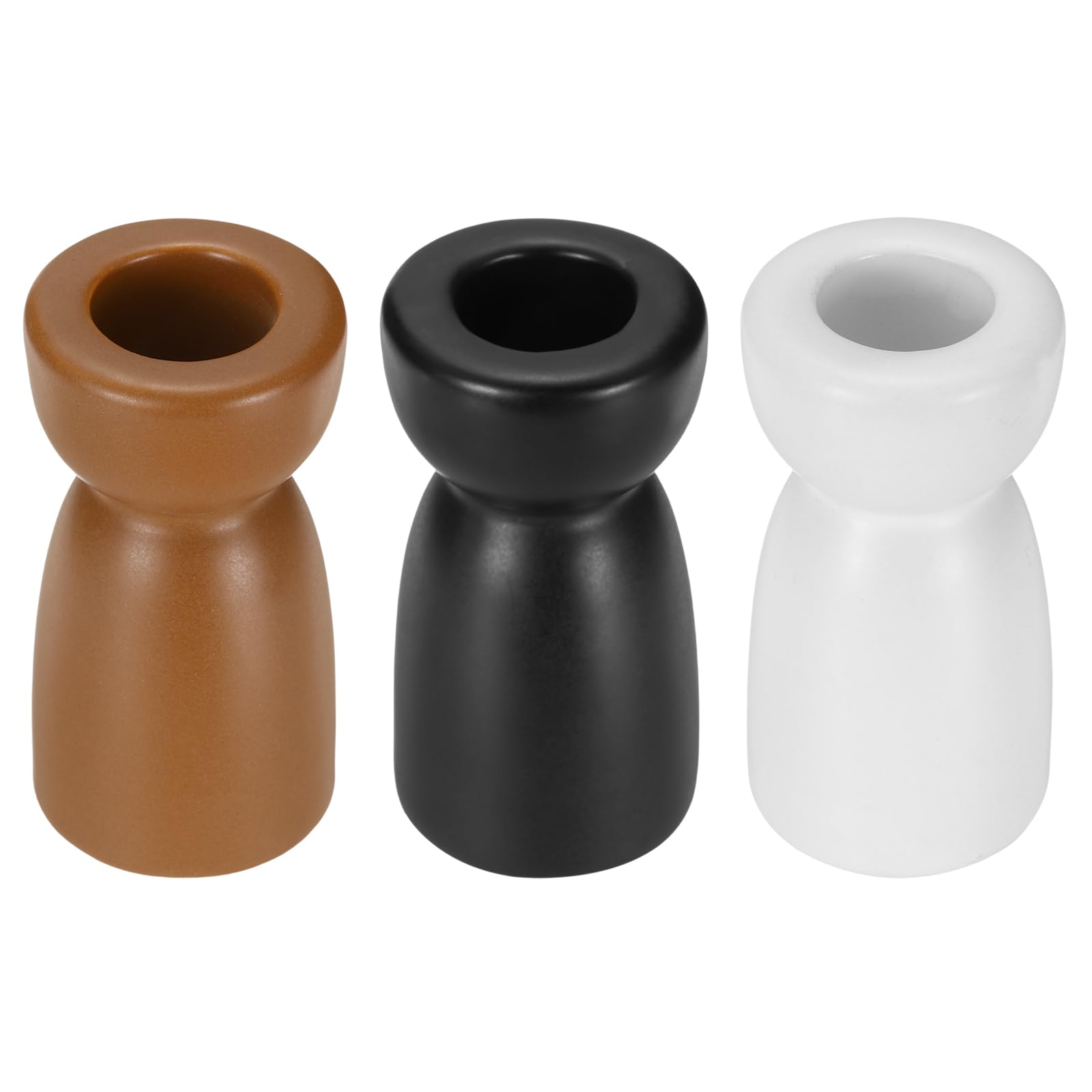 sourcing map 3 Pack Candlestick Holder Black/White/Brown Ceramic Taper Candle Holder Candle Stand Holders Modern Style Decoration for Centerpiece Tabletops Anniversary