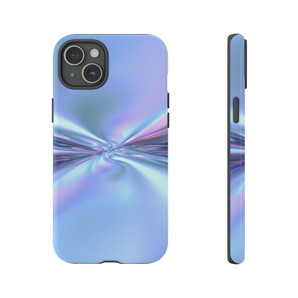 Coque rigide brillante iPhone 15 Plus bleu au motif spirale premium