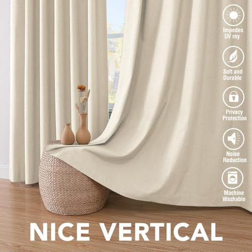 Image of H.VERSAILTEX Blackout Curtains Linen Curtains 120 inches Long 100% Black Out Curtains for Bedroom Windows, Textured Linen Look Draperies Grommet with White Liner, 2 Panels, Bleached Sand