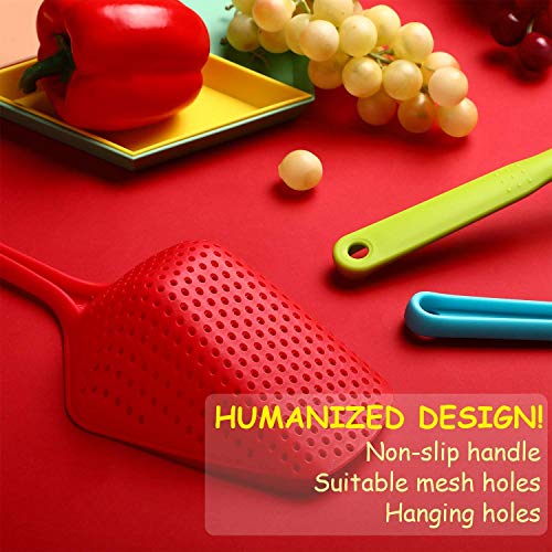 Kitchen Nylon Strainer Scoop Colander, Skimmer Spoon With Long Handle, Drain Shovel Strainers, Water Leaking Shovels Ice Shovel Colanders - 4 Pieces (Red ，Blue，Black，Green) #TOP3